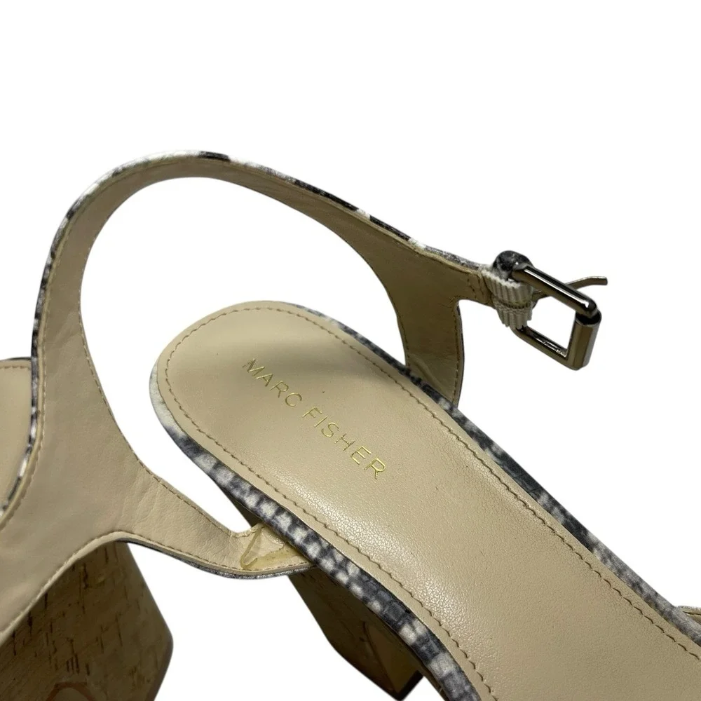 Marc Fisher 10M Grey Snakeskin Platform Sandals Cork Block Heel Boho Summer